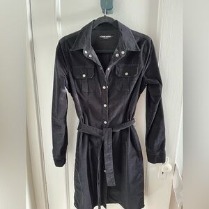 Black Corduroy Button-Up Dress